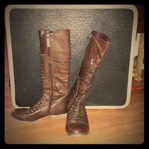 Lace up vintage calf high boots